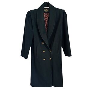 VINTAGE Michelle Francois Black Midi Long Double-Breasted Wool Blend Tench Coat